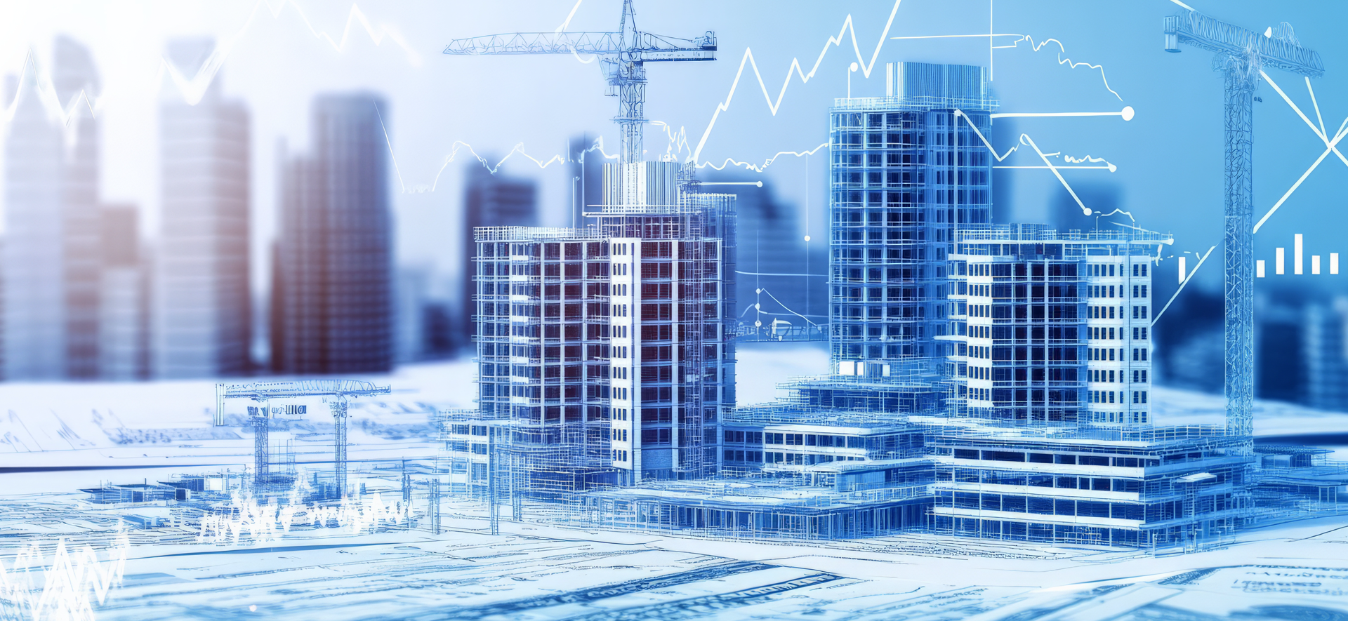 cidade futurista em construção com guindastes